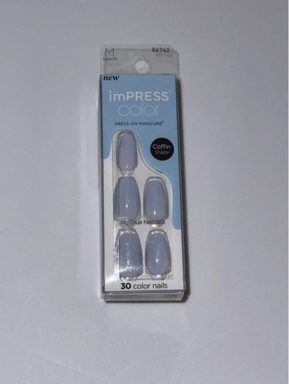 KISS imPRESS Cloudless Blue Coffin Press On Nails Medium 30 Count NEW
